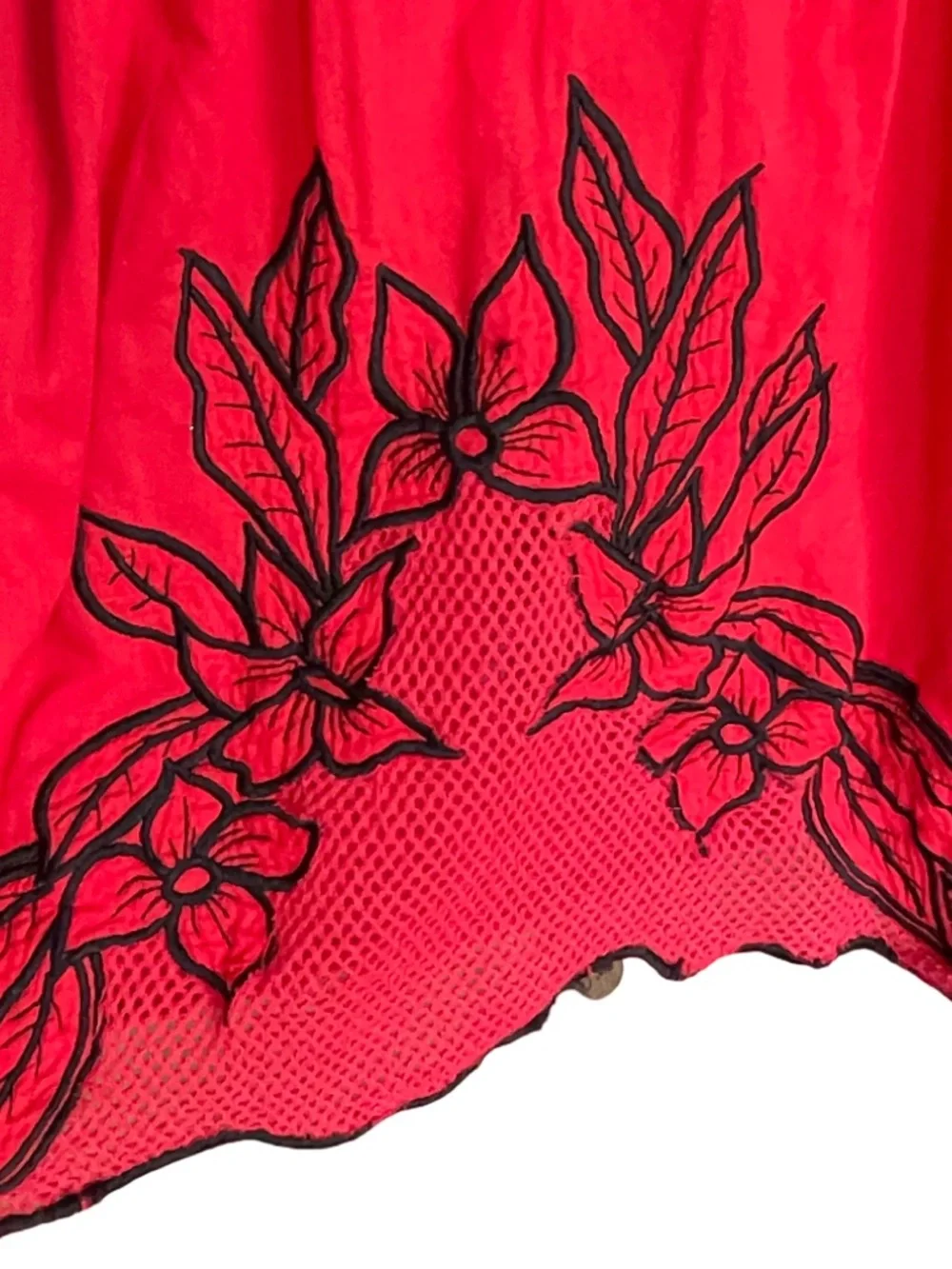 Free People Red and Black Lace Trim Boho Cotton Mini Dress Size 0 - Picture 9 of 16